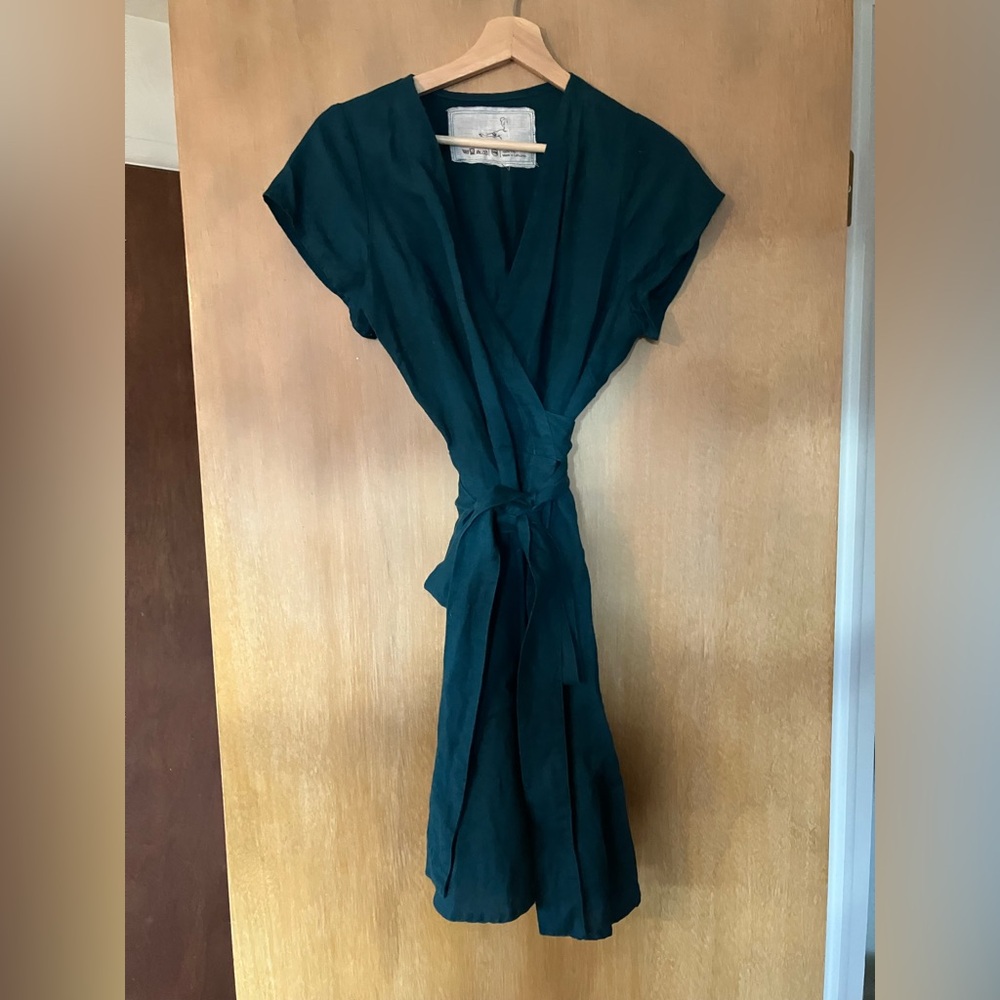notPERFECTLINEN Dark Green Wrap Dress